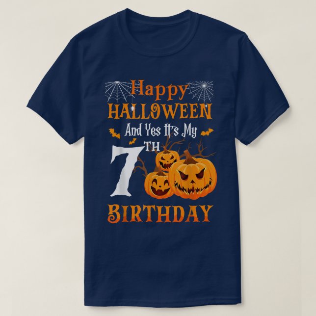 Halloween Birthday 7 year old 7th Party Pumpkin Sp T-Shirt (Design Front)