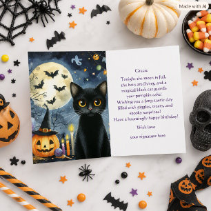 Halloween Birthday Black Cat Greeting Card