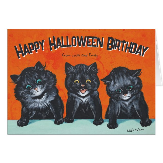Halloween birthday Black cats L. Wain CC1285 card (Front Horizontal)