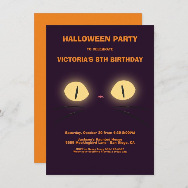 Halloween Birthday Cat Eyes invitations (Front/Back)