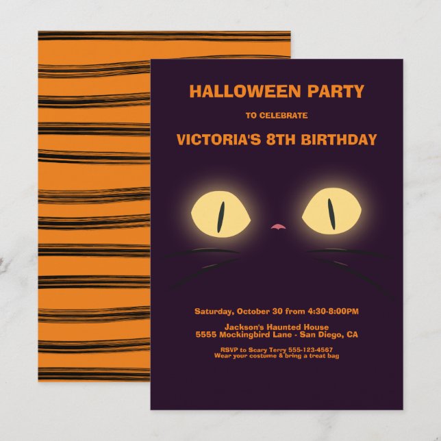 Halloween Birthday Cat Eyes invitations (Front/Back)