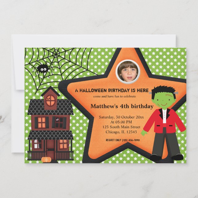 Halloween Birthday Costume (Green) Invitation (Front)