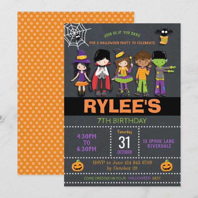 Halloween Birthday Costume Party Invitation (Front/Back)
