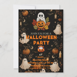 Halloween Birthday Cute Boos & Pumpkin Invitation