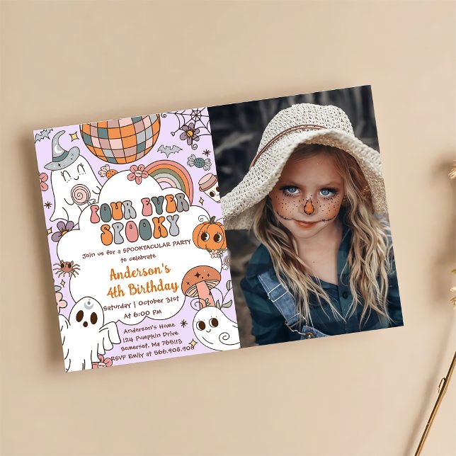 Halloween Birthday Cute Ghouls 4th Birthday Party  Invitation (Creator Uploaded)