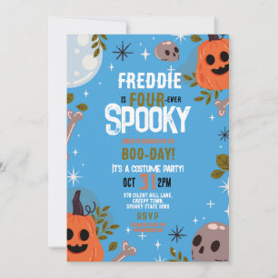 Halloween Birthday FOURever 4th Boys Party Blue Invitation