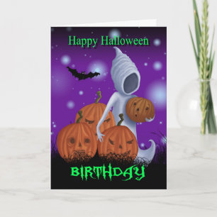 Halloween Birthday Ghost And Pumpkins Card
