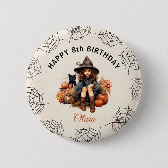 Halloween Birthday Girl Little Witch Button (Front)
