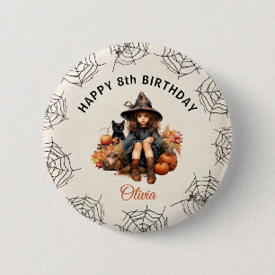 Halloween Birthday Girl Little Witch Button