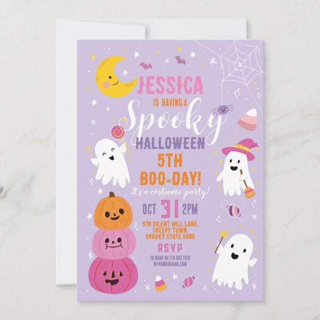 Halloween Birthday Girls Party Ghosts Purple Invitation (Front)