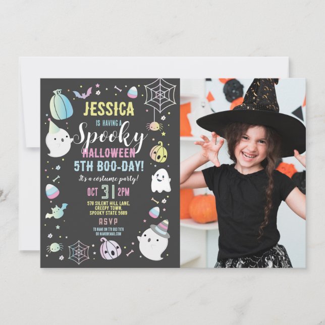 Halloween Birthday Girls Party Photo Pumpkin Invitation (Front)