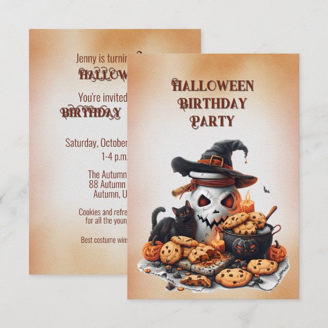 Halloween Birthday Invitation 8 Year Old (Front/Back)