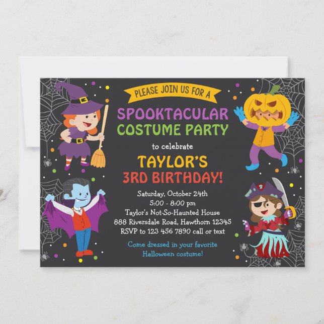 Halloween Birthday Invitation, costume party, kids Invitation (Front)