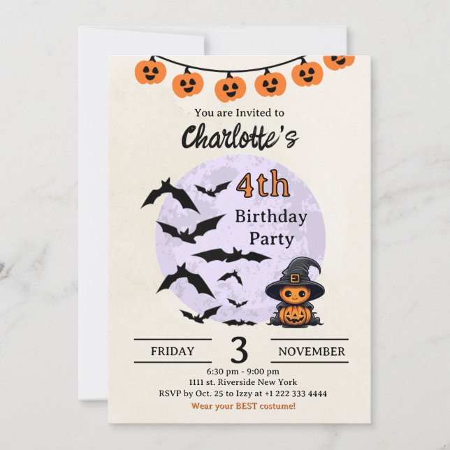 Halloween Birthday Invitation for Kids (Front)