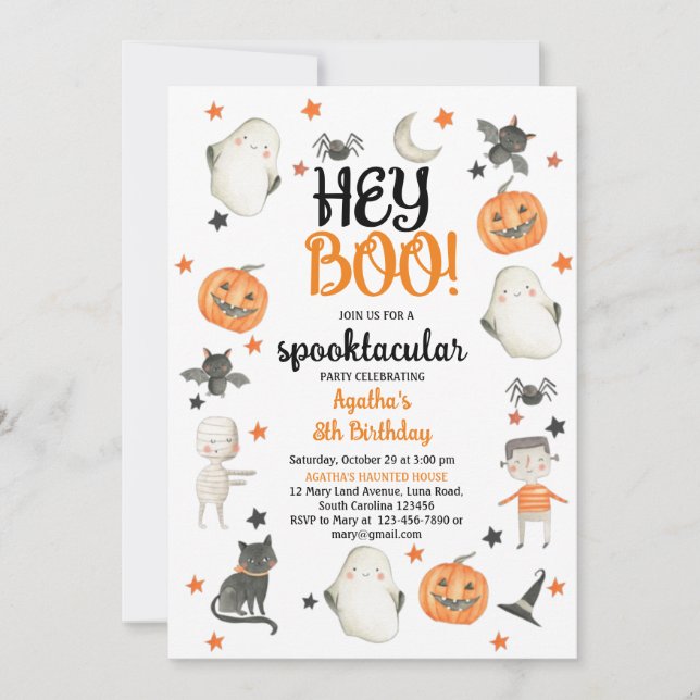 HALLOWEEN BIRTHDAY INVITATION HEY BOO GHOST (Front)