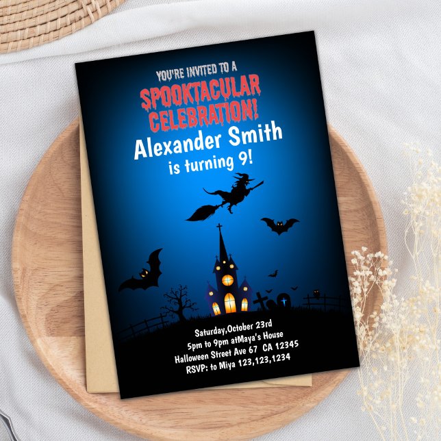 Halloween Birthday Invitation, Spooky Invite (Witches Halloween Cards)