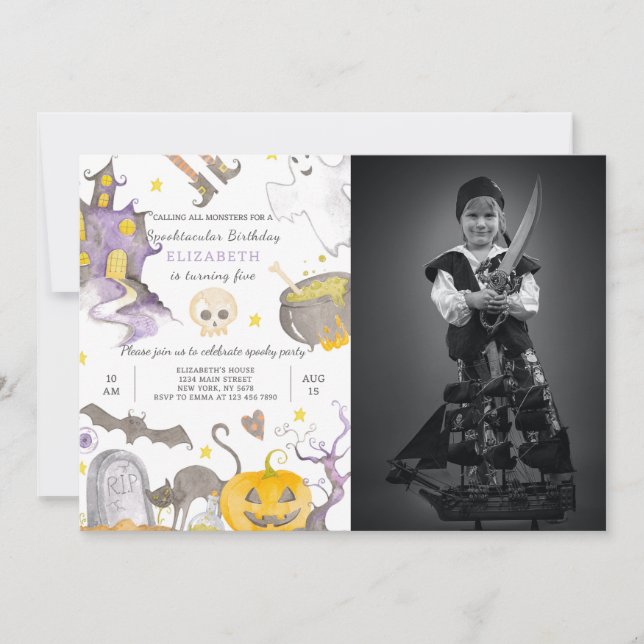 Halloween Birthday Invitation With Photo (Front)