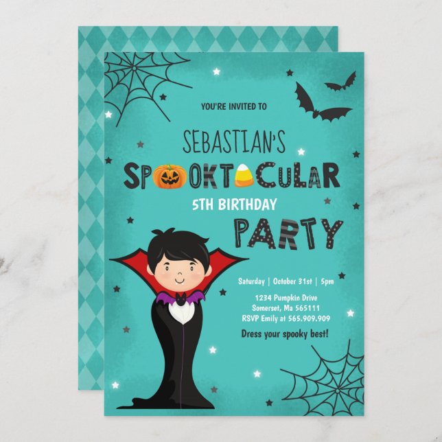 Halloween Birthday Invite Vampire Halloween Party (Front/Back)
