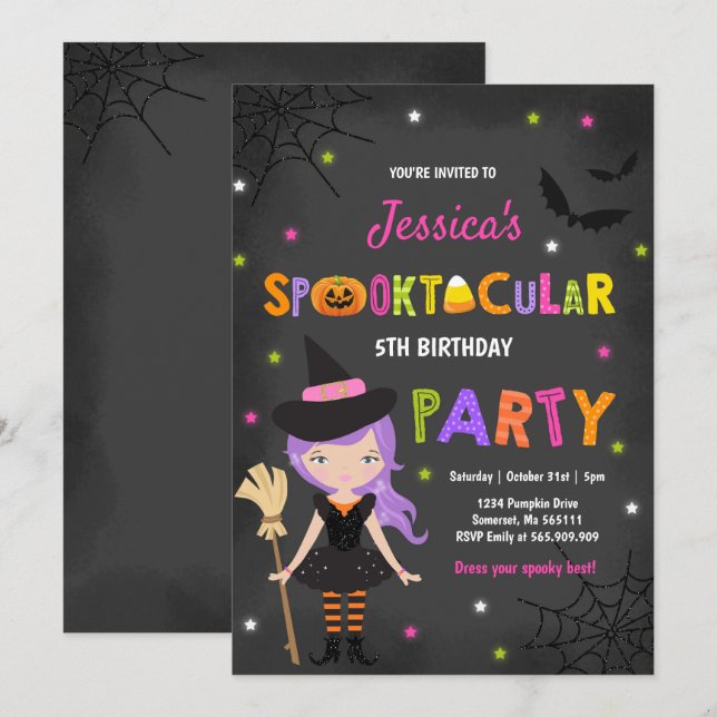 Halloween Birthday Invite Witch Halloween Party (Front/Back)