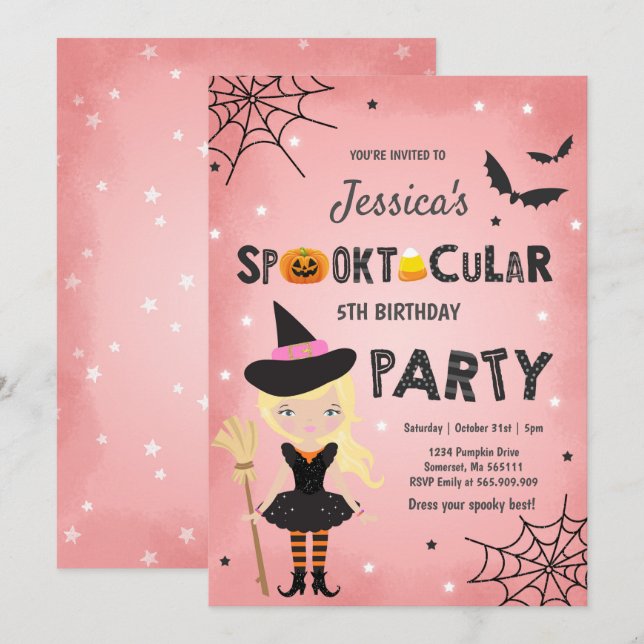 Halloween Birthday Invite Witch Halloween Party (Front/Back)