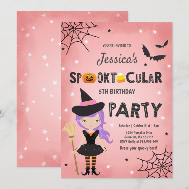 Halloween Birthday Invite Witch Halloween Party (Front/Back)