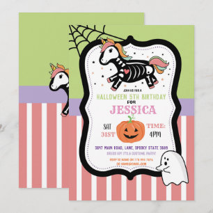 Halloween Birthday Kids Unicorn Skeleton Fun Invitation