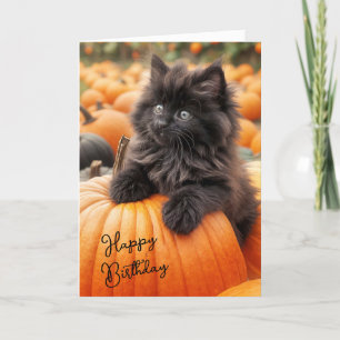 Halloween Birthday Kitten On Pumpkin Card