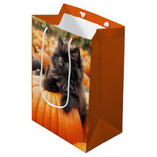 Halloween Birthday Kitten On Pumpkin Medium Gift Bag