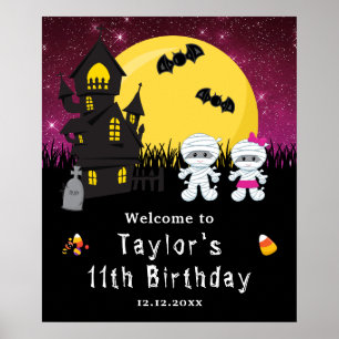 Halloween Birthday Mummy Pink Welcome Sign