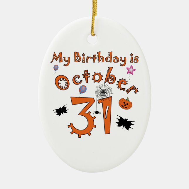 Halloween Birthday October 31st Ceramic Tree Decoration (Front)