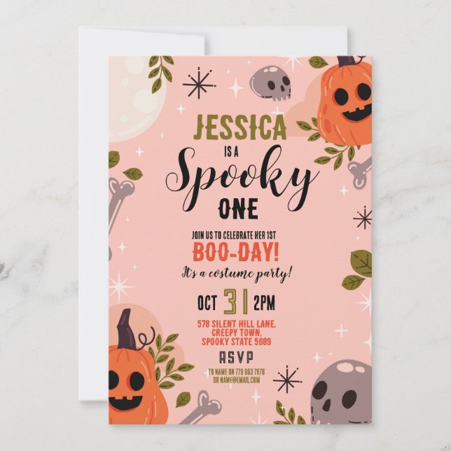 Halloween Birthday ONE Girls Party Pumpkin 1st Invitation (Front)