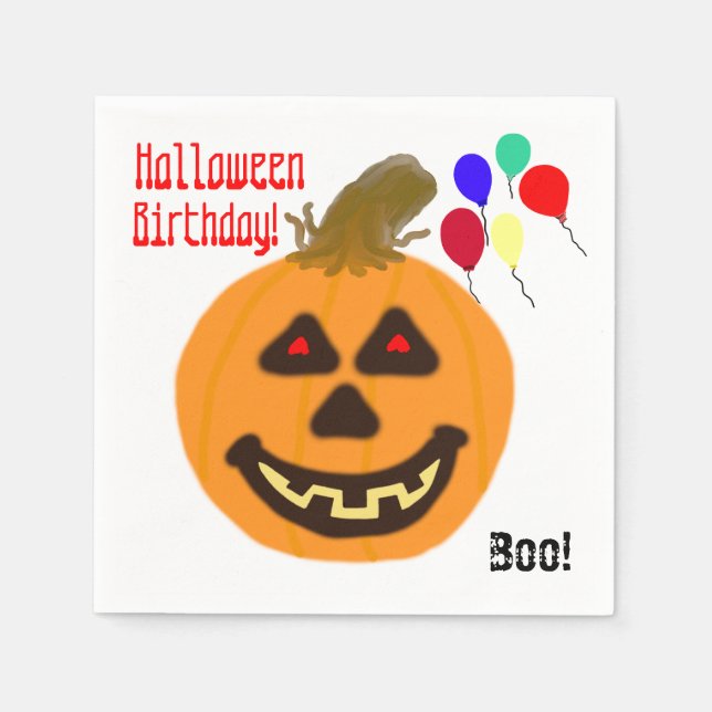 Halloween Birthday Orange Pumpkin Party Balloons Napkin (Front)