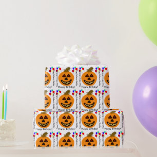 Halloween Birthday Orange Pumpkin Wrapping Paper