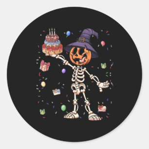Halloween Birthday Outfit Pupmkin Skeleton Birthda Classic Round Sticker