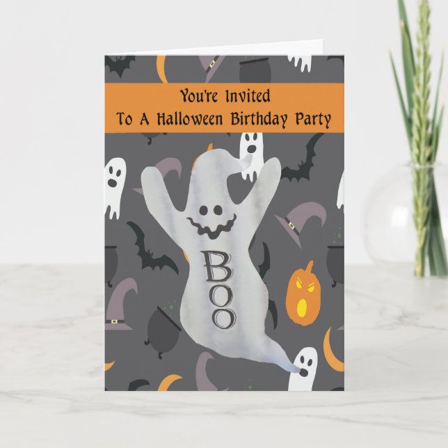 Halloween Birthday Party Card for Child w Ghosts (Front)