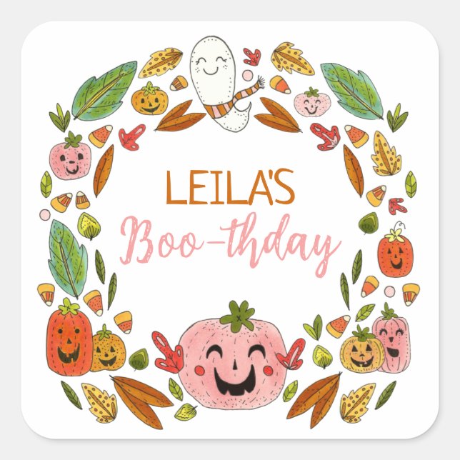 Halloween Birthday Party Favour Square Sticker (Front)