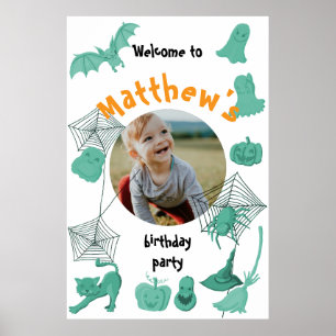 Halloween Birthday party Green welcome poster