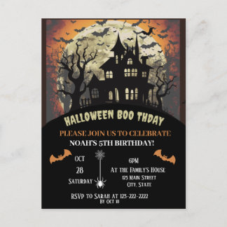 Halloween birthday party invitation postcard