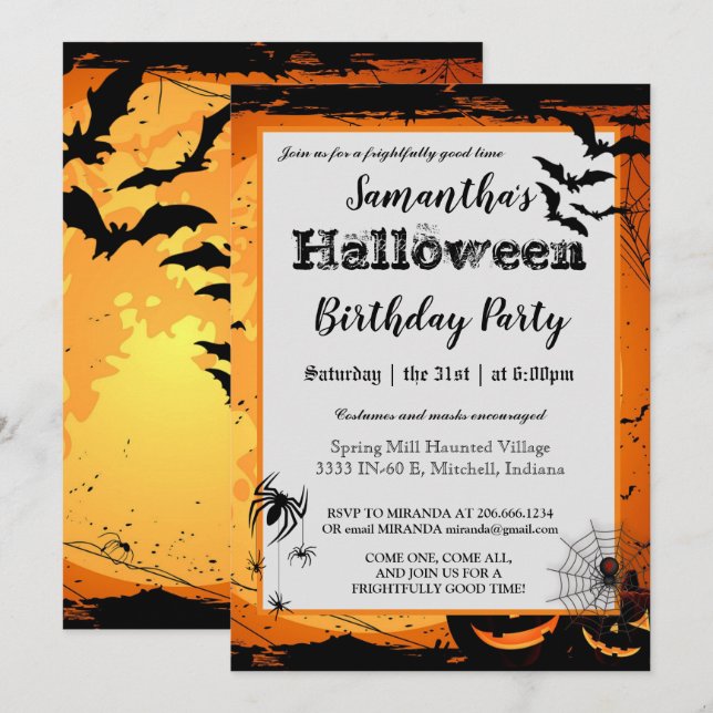 Halloween Birthday Party Invitation Spooky Bats (Front/Back)
