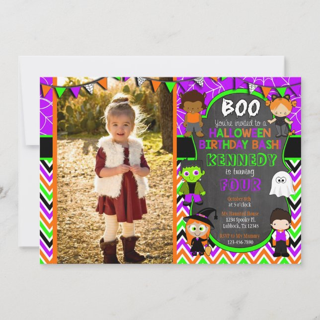 Halloween Birthday Party Invitation with Picture (Front)