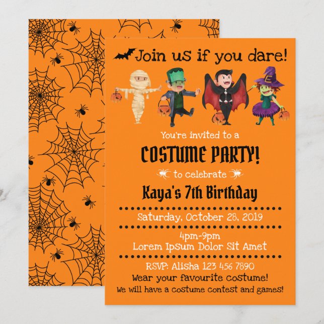 Halloween Birthday Party Invitations (Front/Back)
