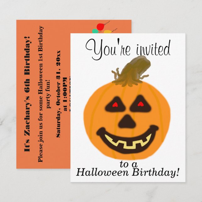 Halloween Birthday Party Invitations CUSTOMIZE (Front/Back)