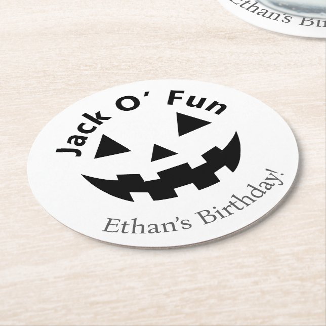 Halloween Birthday Party | Jack O’ Fun Pumpkin  Round Paper Coaster (Angled)