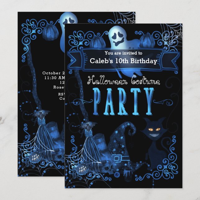 Halloween Birthday Party Magical Blue Glow Lights Invitation (Front/Back)