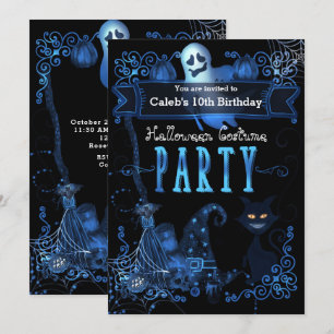 Halloween Birthday Party Magical Blue Glow Lights Invitation