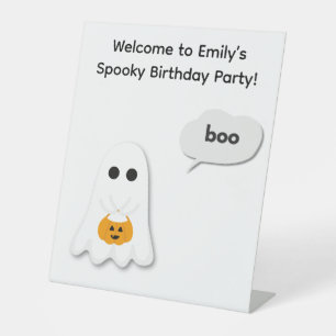 Halloween Birthday Party   Minimal Ghost Design Pedestal Sign