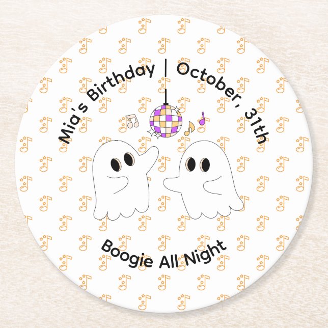 Halloween Birthday Party | Minimal Pumpkin Design Round Paper Coaster (Front)