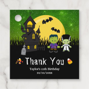 Halloween Birthday Party Monsters Green Favour Tags
