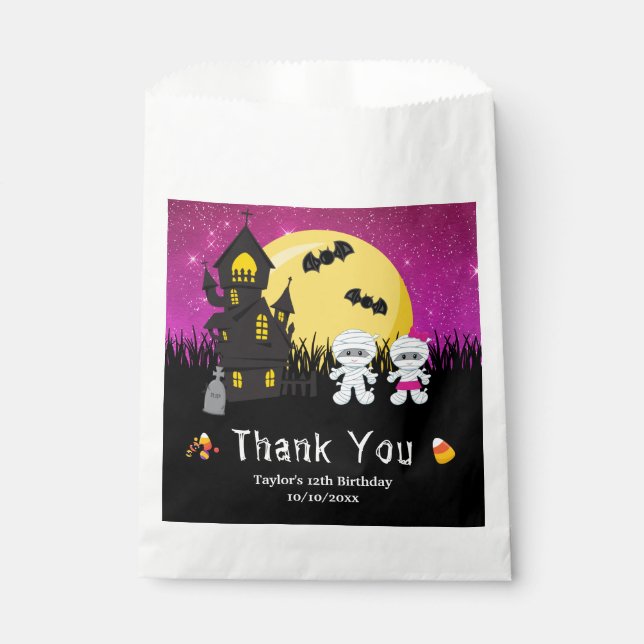 Halloween Birthday Party Mummy Pink Favour Bags (Front)