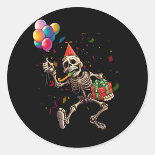 Halloween Birthday Party Outfit Skeleton Balloons Classic Round Sticker